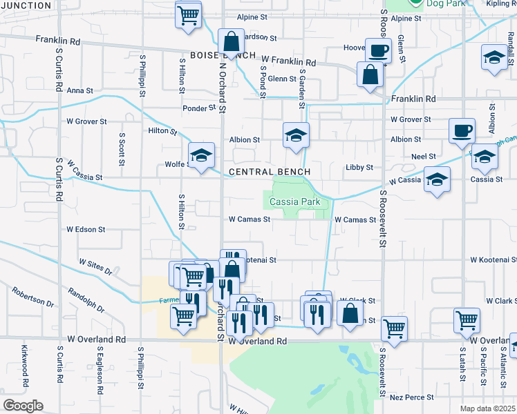 map of restaurants, bars, coffee shops, grocery stores, and more near 4840 Blaser Circle in Boise