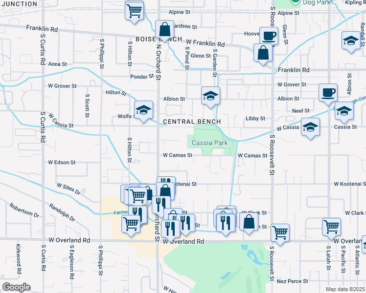 map of restaurants, bars, coffee shops, grocery stores, and more near 4840 Blaser Circle in Boise