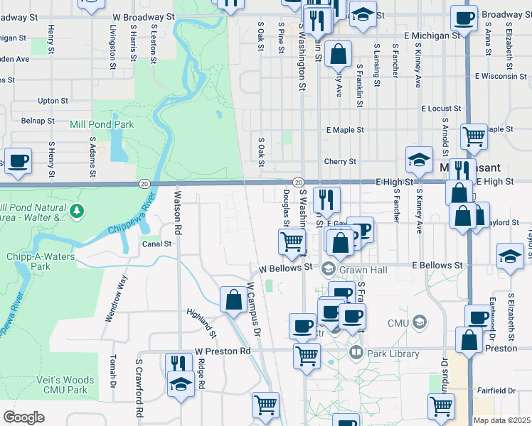 map of restaurants, bars, coffee shops, grocery stores, and more near 900 Douglas 908 Dougla in Mount Pleasant
