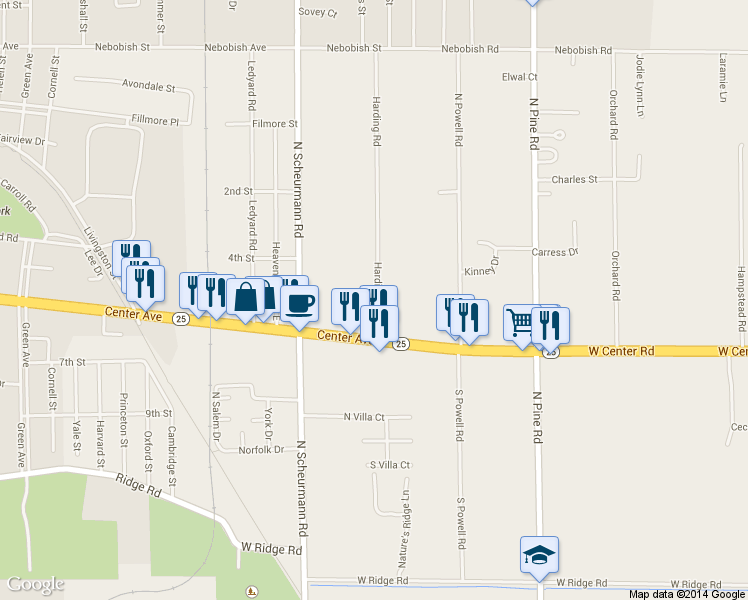map of restaurants, bars, coffee shops, grocery stores, and more near 817 Harding Rd in Essexville