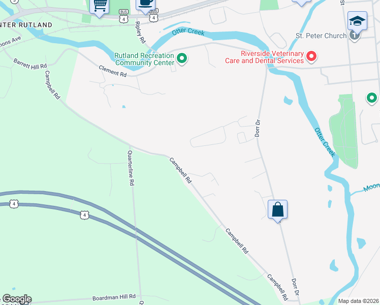 map of restaurants, bars, coffee shops, grocery stores, and more near 46 Stoneridge Drive in Rutland