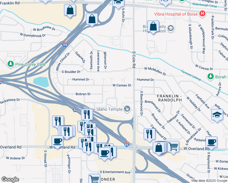 map of restaurants, bars, coffee shops, grocery stores, and more near 951 Wild Phlox Way in Boise