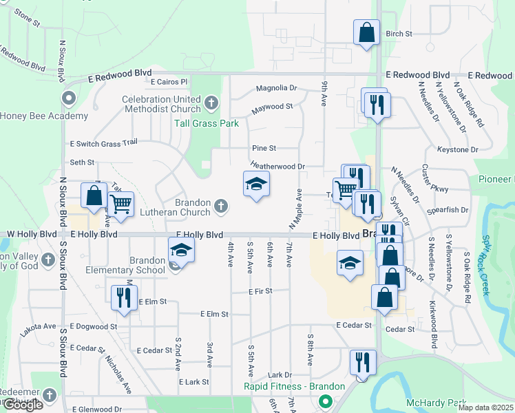 map of restaurants, bars, coffee shops, grocery stores, and more near 700 East Holly Boulevard in Brandon