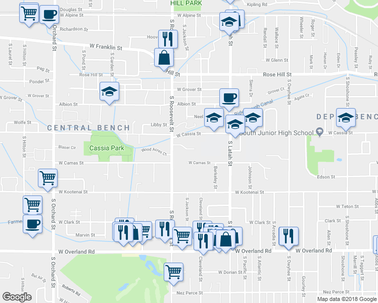 map of restaurants, bars, coffee shops, grocery stores, and more near 4013 Glencoe Place in Boise