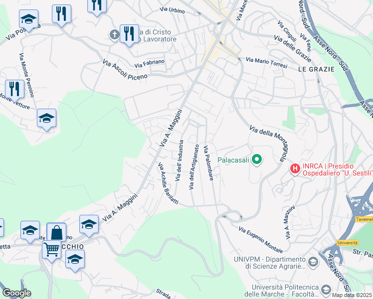 map of restaurants, bars, coffee shops, grocery stores, and more near 8 Via dell' Industria in Ancona