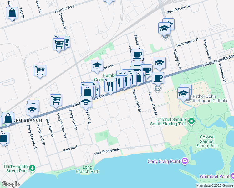 map of restaurants, bars, coffee shops, grocery stores, and more near in Toronto