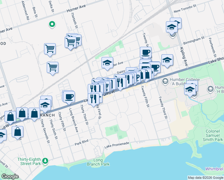 map of restaurants, bars, coffee shops, grocery stores, and more near in Toronto