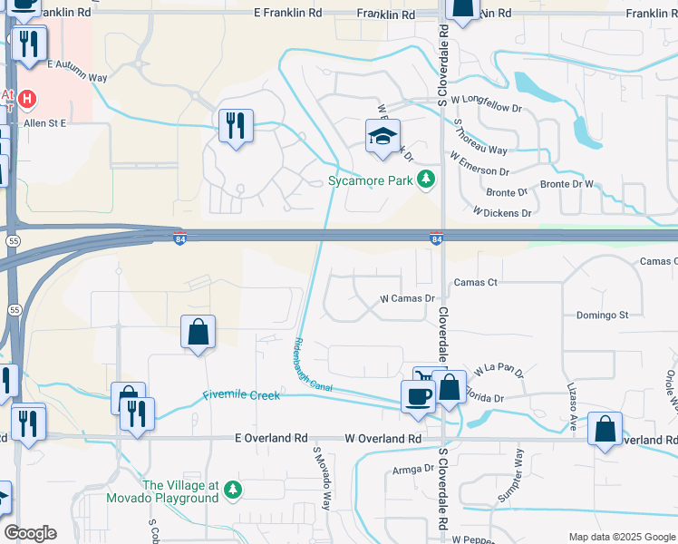 map of restaurants, bars, coffee shops, grocery stores, and more near 12584 West Norristown Street in Boise