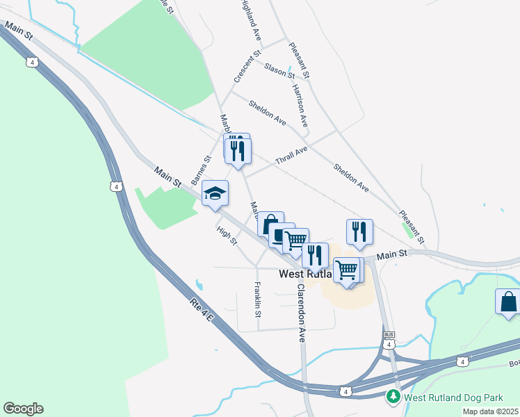 map of restaurants, bars, coffee shops, grocery stores, and more near 110 Marble Street in West Rutland
