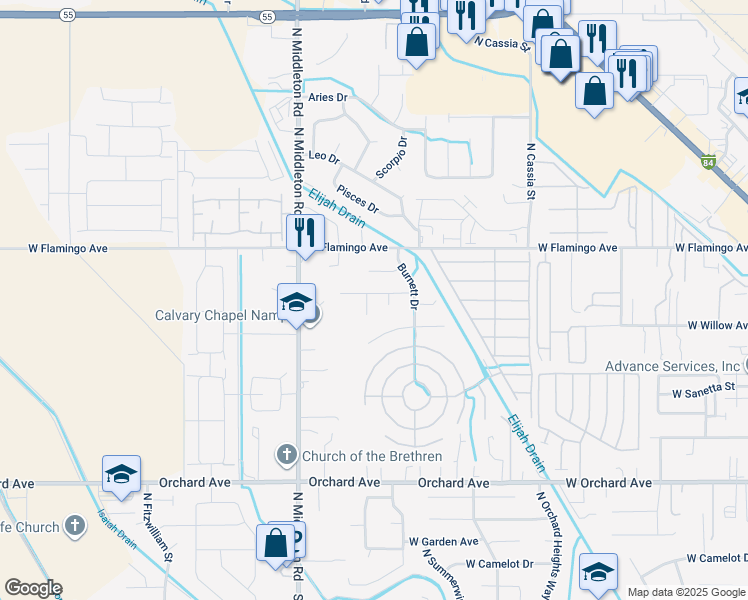map of restaurants, bars, coffee shops, grocery stores, and more near 1304 Josh Place in Nampa