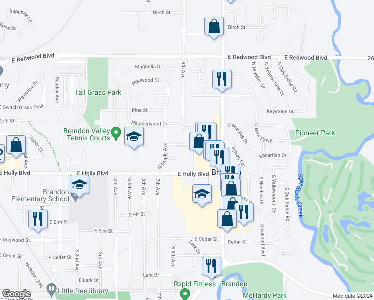 map of restaurants, bars, coffee shops, grocery stores, and more near 1105 Teakwood Street in Brandon