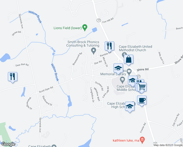 map of restaurants, bars, coffee shops, grocery stores, and more near 2 Dearborn Drive in Cape Elizabeth