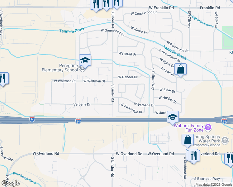 map of restaurants, bars, coffee shops, grocery stores, and more near 955 South Spoonbill Avenue in Meridian