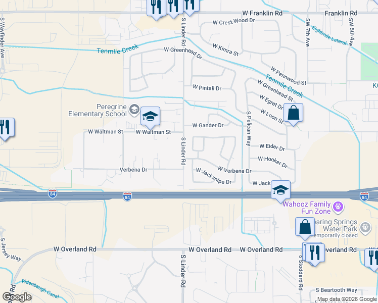map of restaurants, bars, coffee shops, grocery stores, and more near 955 South Spoonbill Avenue in Meridian