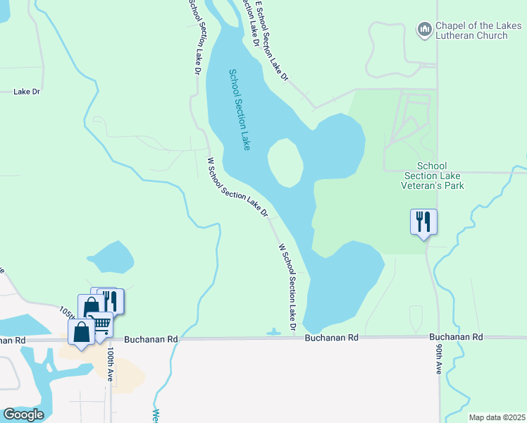 map of restaurants, bars, coffee shops, grocery stores, and more near 8886 West School Section Lake Drive in Mecosta