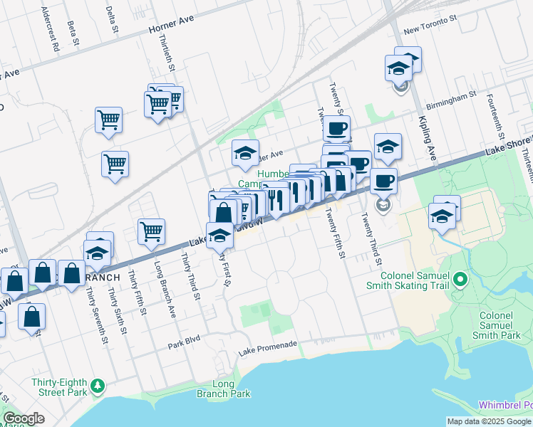 map of restaurants, bars, coffee shops, grocery stores, and more near in Toronto