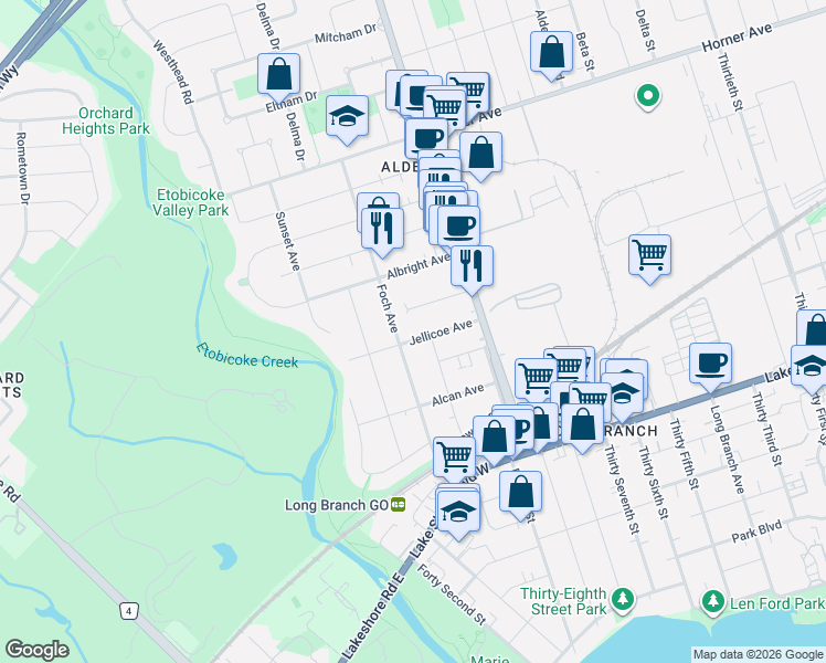 map of restaurants, bars, coffee shops, grocery stores, and more near in Toronto