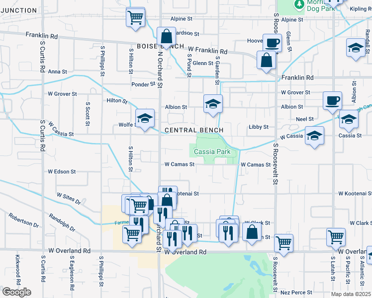 map of restaurants, bars, coffee shops, grocery stores, and more near 4840 Blaser Circle in Boise