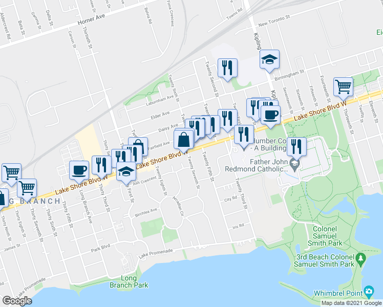 map of restaurants, bars, coffee shops, grocery stores, and more near in Toronto