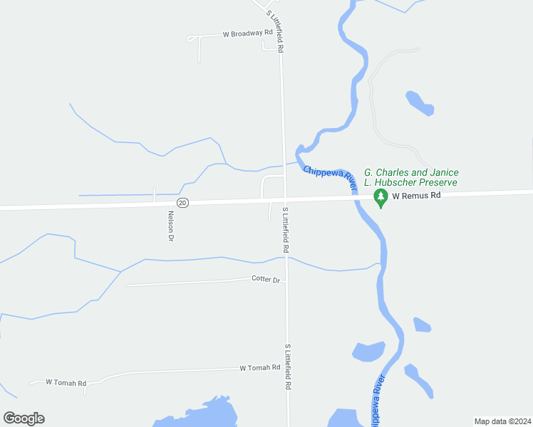 map of restaurants, bars, coffee shops, grocery stores, and more near 3000-3088 South Littlefield Road in Mount Pleasant