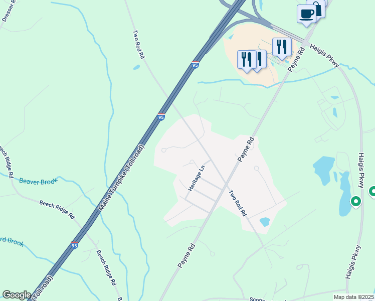 map of restaurants, bars, coffee shops, grocery stores, and more near 5 Lamplighter Lane in Scarborough