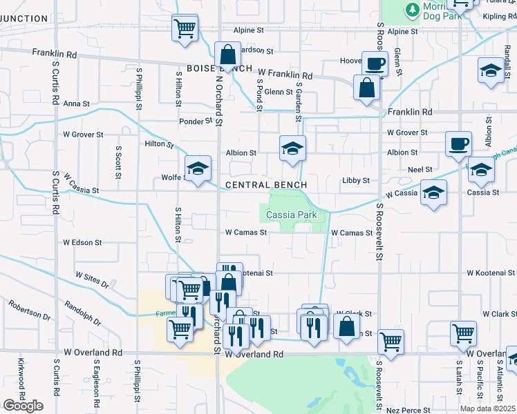 map of restaurants, bars, coffee shops, grocery stores, and more near 4840 Blaser Circle in Boise