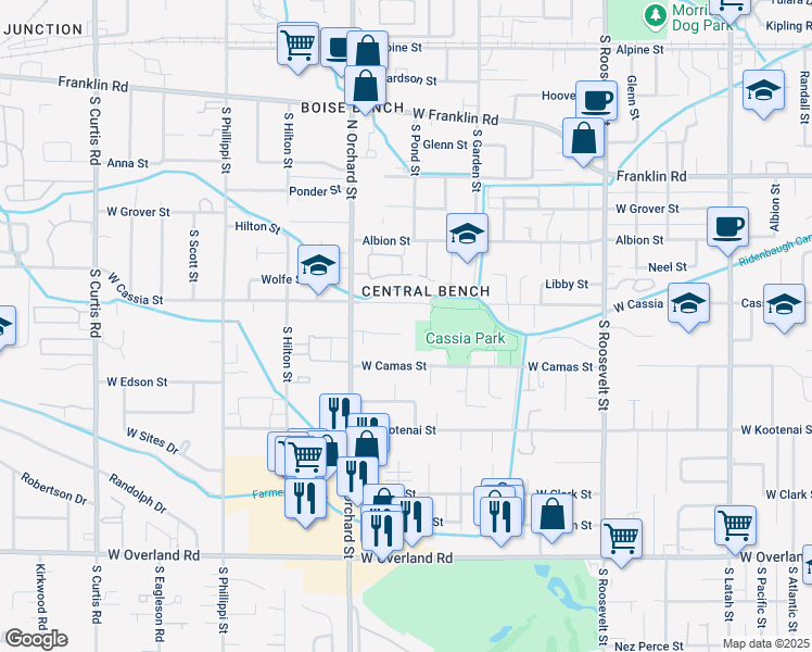 map of restaurants, bars, coffee shops, grocery stores, and more near 4840 Blaser Circle in Boise