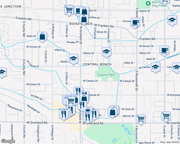 map of restaurants, bars, coffee shops, grocery stores, and more near 4875 Blaser Circle in Boise