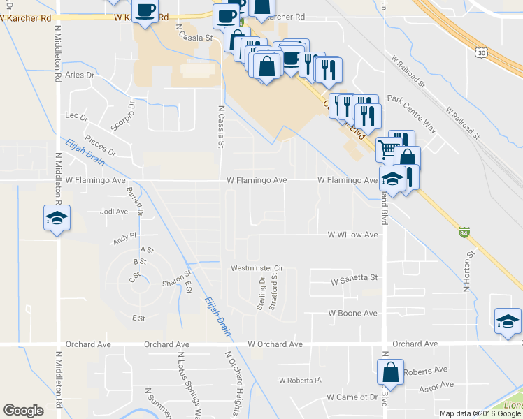 map of restaurants, bars, coffee shops, grocery stores, and more near 1304 Eldoran Drive in Nampa