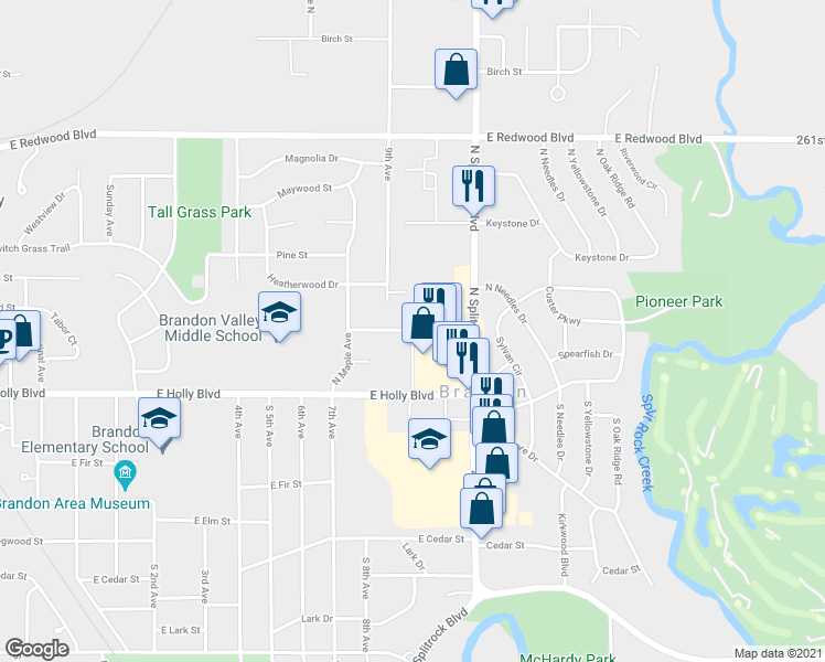 map of restaurants, bars, coffee shops, grocery stores, and more near 117 North Splitrock Boulevard in Brandon