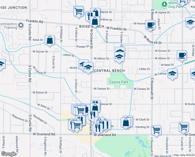 map of restaurants, bars, coffee shops, grocery stores, and more near 4875 Blaser Circle in Boise