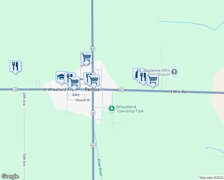 map of restaurants, bars, coffee shops, grocery stores, and more near 350 East Wheatland Avenue in Remus