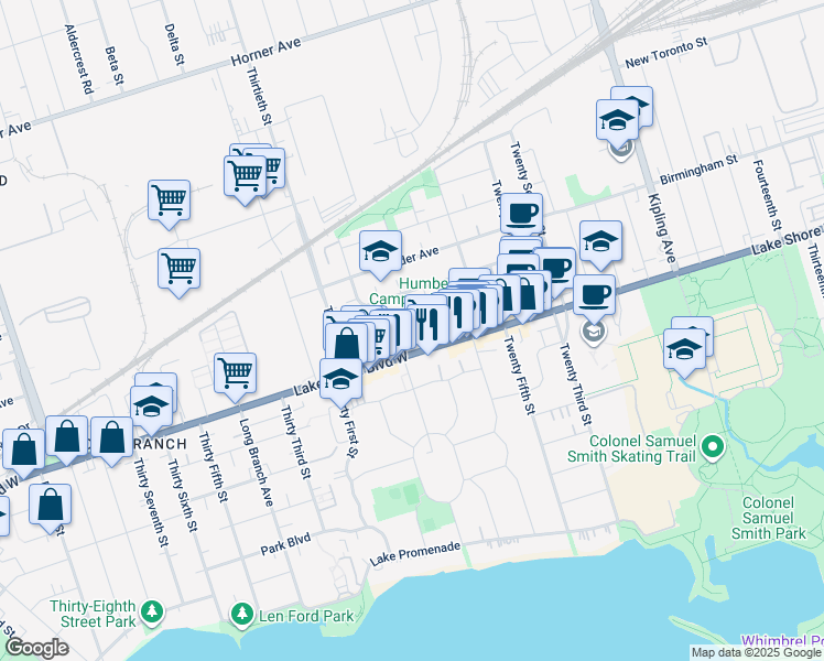 map of restaurants, bars, coffee shops, grocery stores, and more near in Toronto