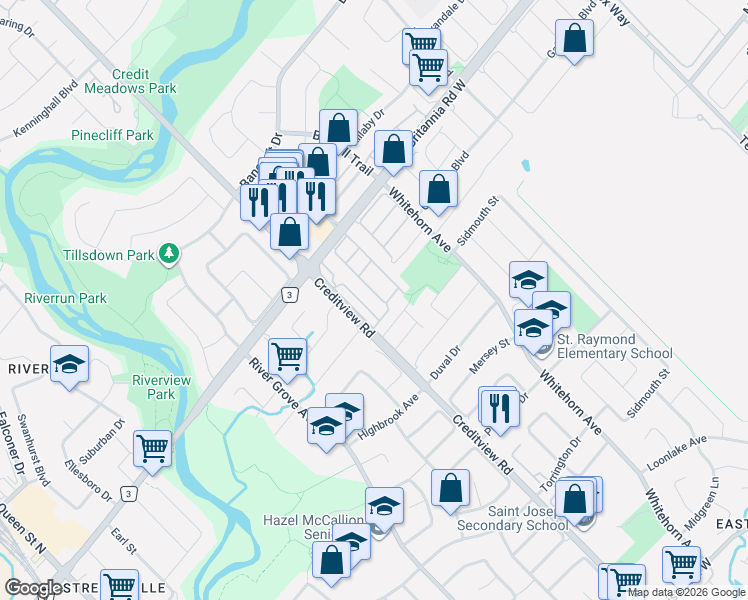 map of restaurants, bars, coffee shops, grocery stores, and more near 1480 Britannia Road West in Mississauga