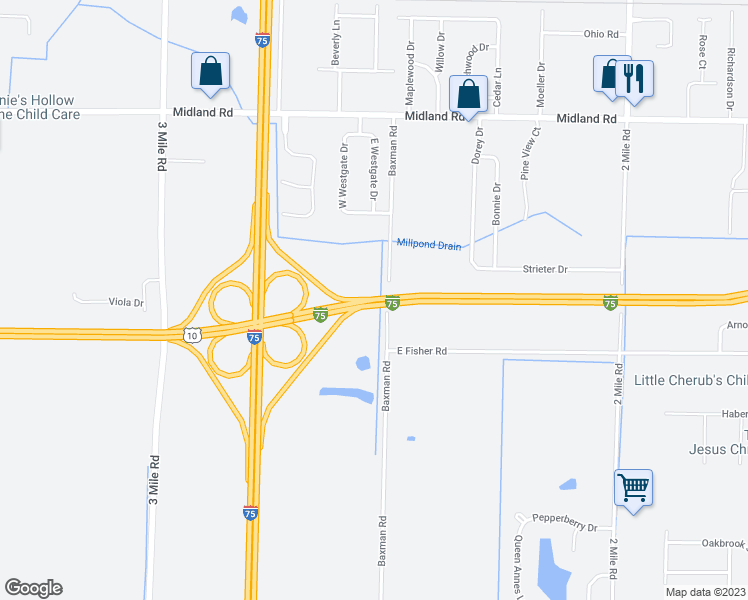 map of restaurants, bars, coffee shops, grocery stores, and more near U.S. 10 in Bay City