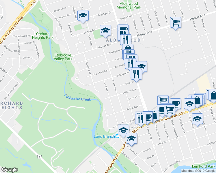 map of restaurants, bars, coffee shops, grocery stores, and more near in Toronto