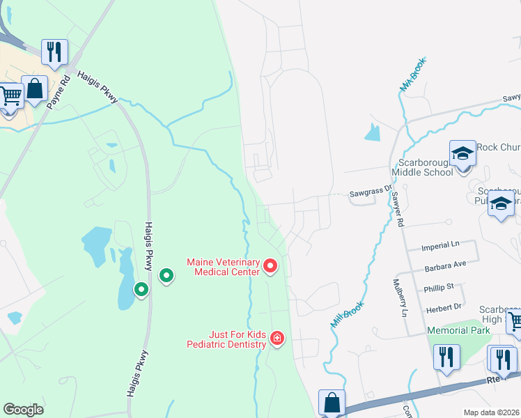 map of restaurants, bars, coffee shops, grocery stores, and more near 171 Scarborough Downs Road in Scarborough