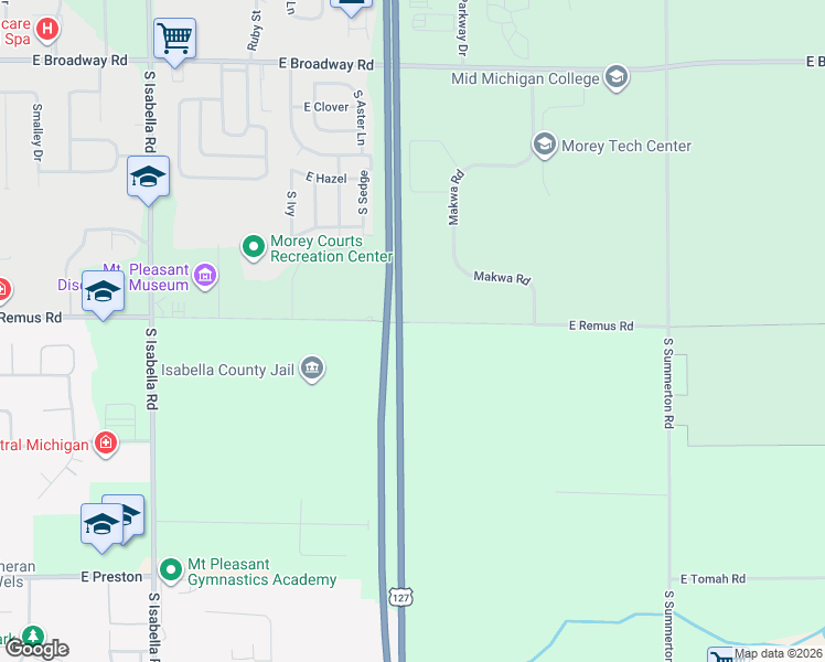 map of restaurants, bars, coffee shops, grocery stores, and more near U.S. 127 in Mount Pleasant