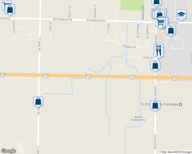 map of restaurants, bars, coffee shops, grocery stores, and more near U.S. 10 in Auburn