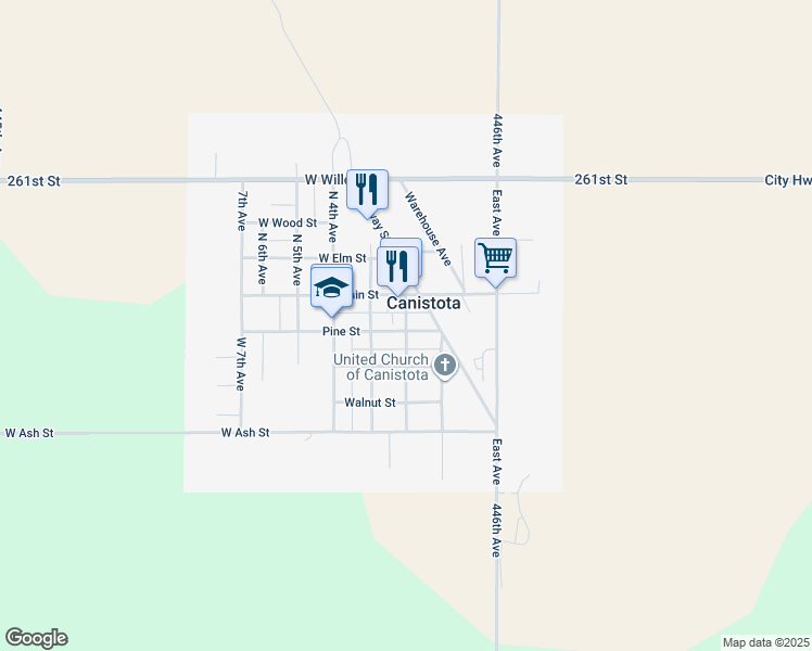 map of restaurants, bars, coffee shops, grocery stores, and more near 421-499 2nd Avenue in Canistota