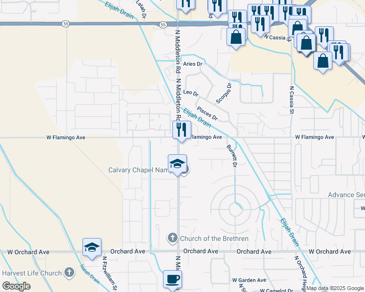 map of restaurants, bars, coffee shops, grocery stores, and more near 1408 North Middleton Road in Nampa