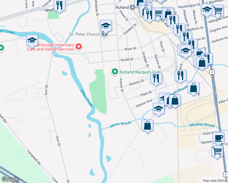 map of restaurants, bars, coffee shops, grocery stores, and more near 31 Griswold Drive in Rutland