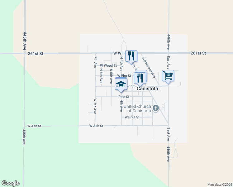 map of restaurants, bars, coffee shops, grocery stores, and more near 431 4th Avenue in Canistota