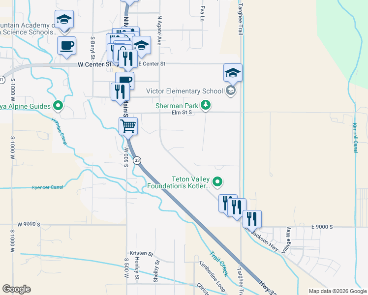 map of restaurants, bars, coffee shops, grocery stores, and more near 164 Hemlock Street in Victor