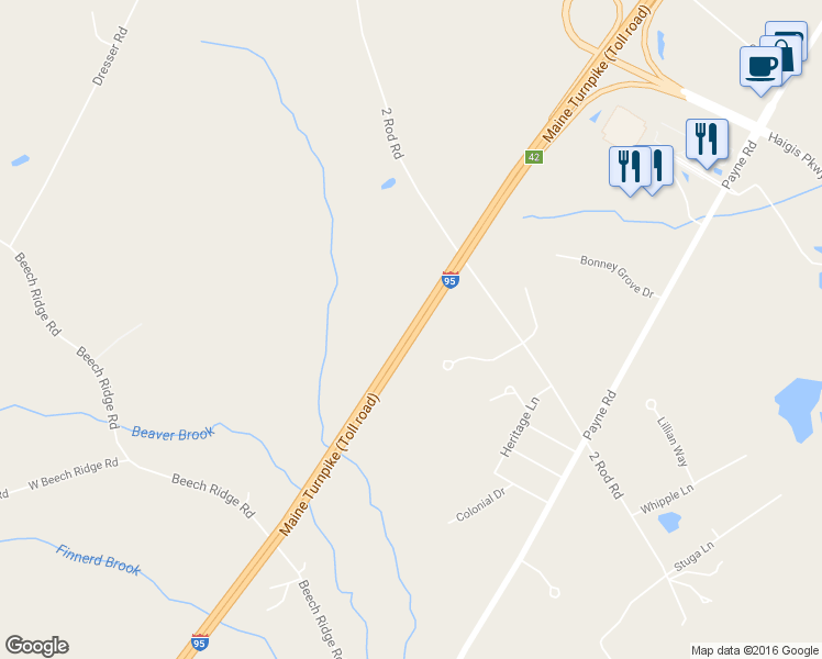 map of restaurants, bars, coffee shops, grocery stores, and more near Maine Turnpike in Scarborough