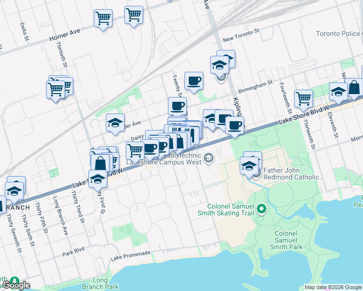 map of restaurants, bars, coffee shops, grocery stores, and more near  in Toronto