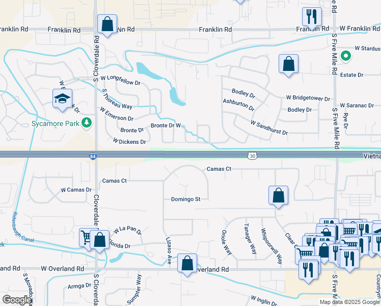 map of restaurants, bars, coffee shops, grocery stores, and more near Vietnam Veterans Memorial Highway in Boise