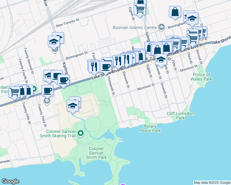 map of restaurants, bars, coffee shops, grocery stores, and more near in Toronto