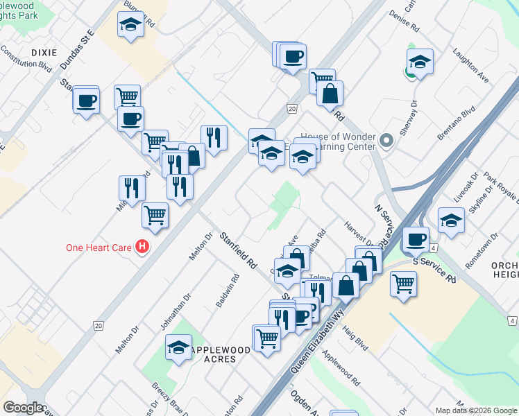 map of restaurants, bars, coffee shops, grocery stores, and more near 2168 Stir Crescent in Mississauga