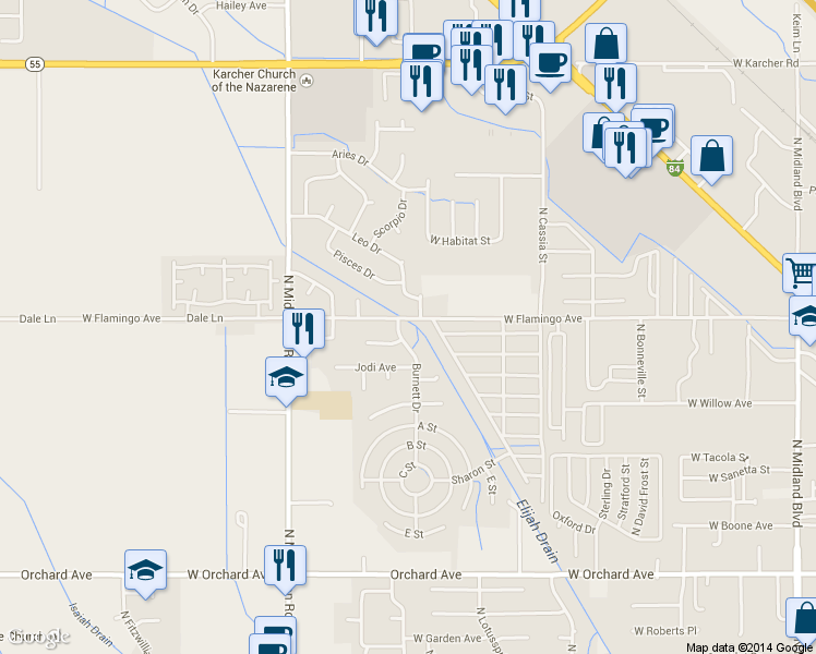 map of restaurants, bars, coffee shops, grocery stores, and more near 1418 Burnett Drive in Nampa